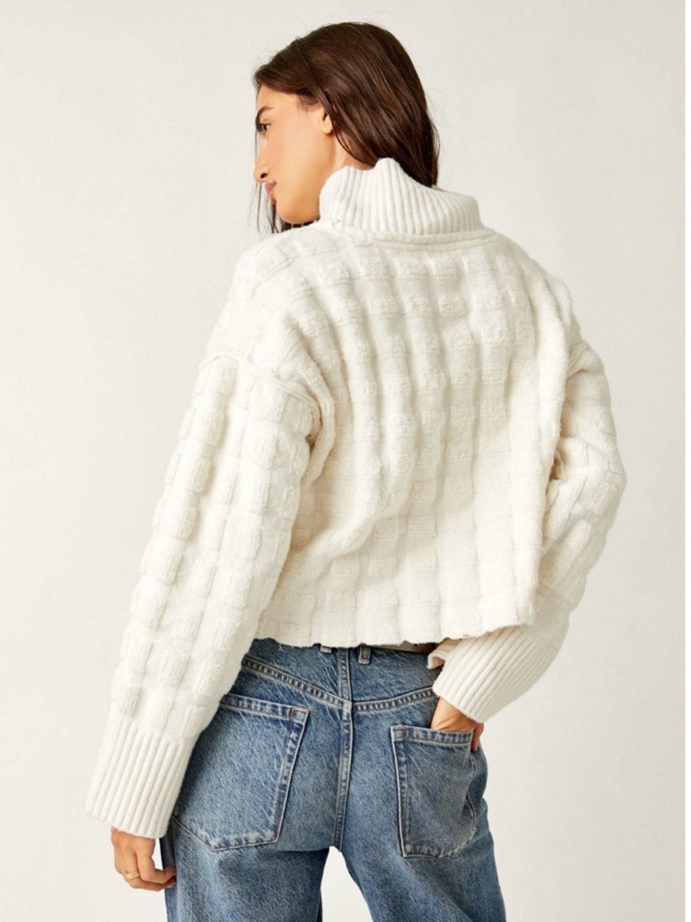 We The Free Cropped Cable Turtleneck Sweater in Cream